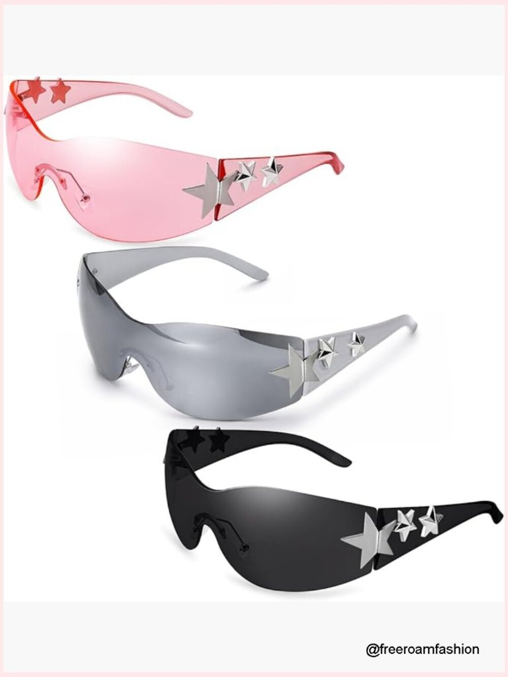 3 Pairs Y2K Sunglasses Oversized Shield Wrap Around UV400 Polarized Unisex